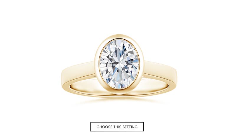 Oval Bezel Solitaire Reverse Tapered Plain Shank Engagement Ring