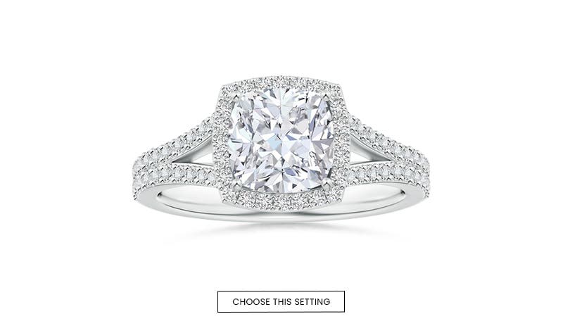 Cushion Halo Split Diamond Studded Shank Engagement Ring