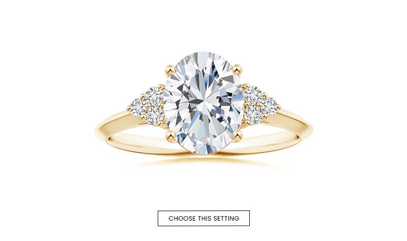 Oval Side Stone Knife Edge Plain Shank Engagement Ring