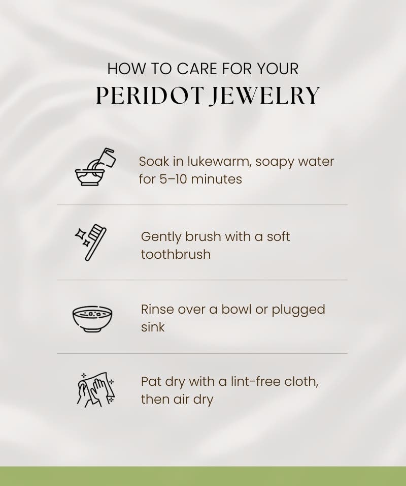 Infographic Care Guide for Peridot Jewelry