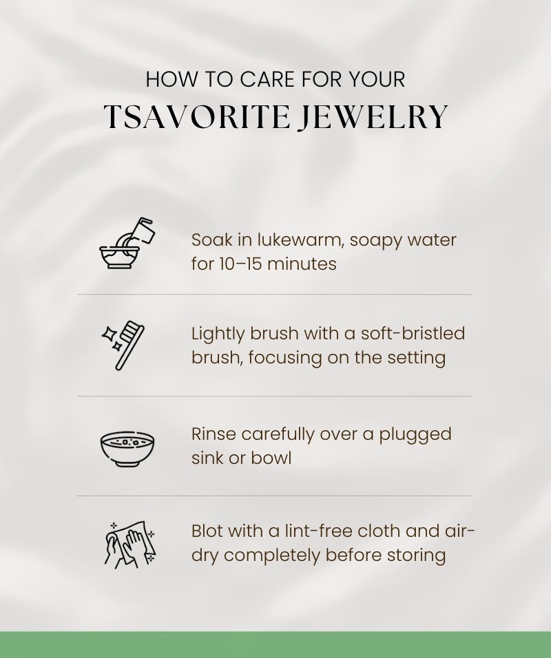 Infographic Care Guide for Tsavorite Jewelry